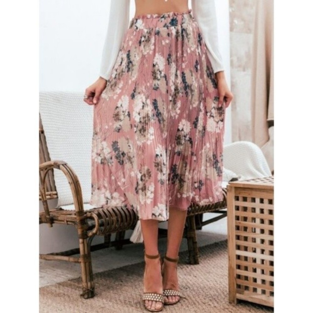 Simplee Apparel Paper Bag Waist Pleated Flowy Skirt - Picture 2 of 9
